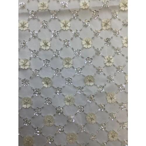 5yards/pc) Wonderful 3D flowers appliqued African wedding tulle lace high grade French net lace with tube beads FAX021