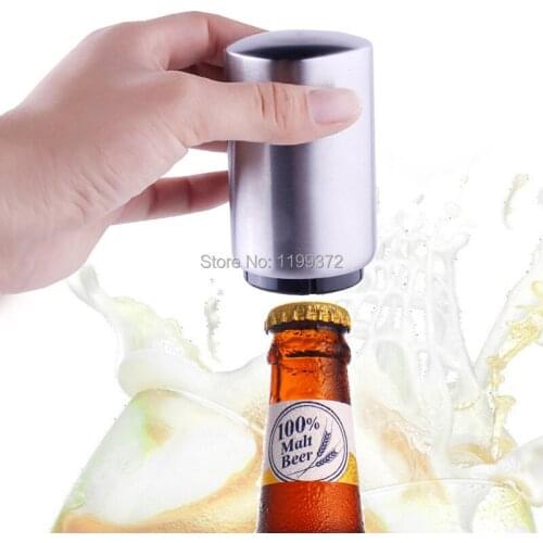 50pcs Stainless Steel Magnet Magnetic Push Down Brushed Silver Automatic Bottle Opener Glass Beer Soda Cap Wine Openers Tool Bar
