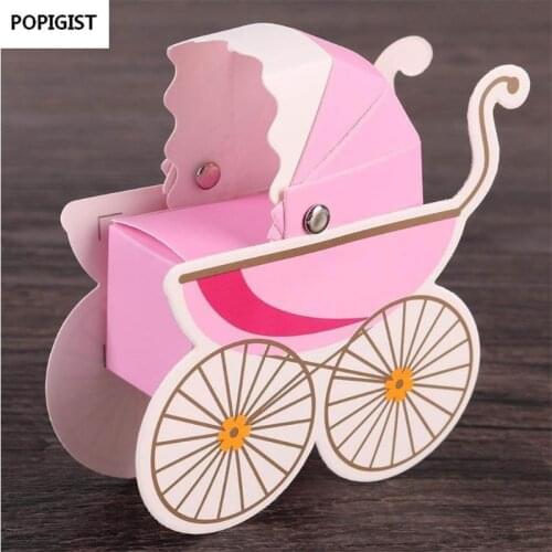 Paper Candy Box Stroller Shape Baby Shower Favors Kids Birthday Party Wedding Gifts Baby Shower Decor Supplies 50pcs