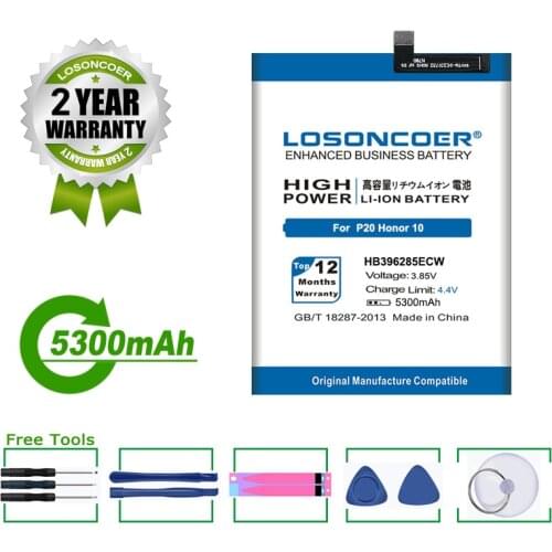 LOSONCOER Battery 5300mAh HB396285ECW For Huawei P20 For Honor 10 COL-AL00 COL-AL10 COL-TL00 COL-TL10 COL-L29 Phone Battery