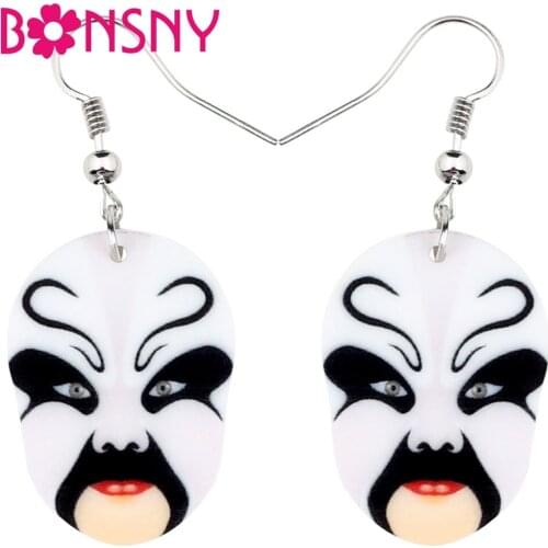 Bonsny Acrylic Fashion Chinese Beijing Opera Masks Earrings Drop Dangle Vintage Ancient Jewelry For Women Girls Gift Charms Bulk