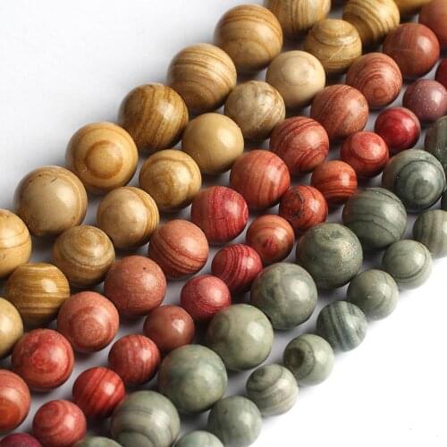 Natural Brown Red Wood Stripes Stone Beads Round Loose Spacer Beads For Jewelry Making 15"strand 8mm 10mm Diy Bracelet Necklace