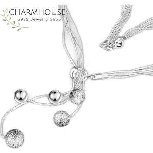 Pure 925 Sterling Silver Necklaces For Women Multi Lines Chain Bead Pendant & Necklace Collier Femme Wedding Bridal Jewelry