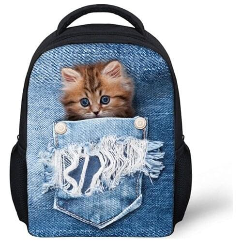 Denim 3D Dog Cat Animal Child School Bags Small Shoulder Backpacks Book Schoolbag Mochila Infantil Escolar Bagpack