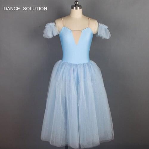 Long Sleeveless Tulle Skirt Women & Girl Dance Dress Pale Blue Spandex Bodice Ballerina Practice Dancewear Princess Dress 18129
