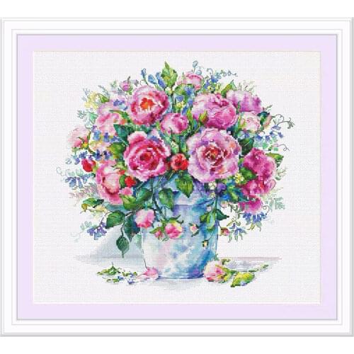 Fishxx New Cross Stitch Kit B1539 A Bunch Of Bright Roses Watercolor Painting Effect Hand Sewing Home Decoration