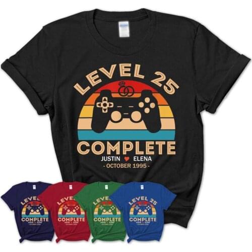 Personalized 25th Anniversary Wedding Gift Top Tee O Neck T-shirt For Gamer Husband And Wife, Retro Video Game 100%cotton Shirt