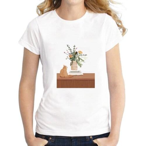 Women Cute Cat Print Women T-shirt Funny Tshirt for Lady Girl Tee Hipster Womens Clothing Hip Hop T Shirt Top Female Streetwear