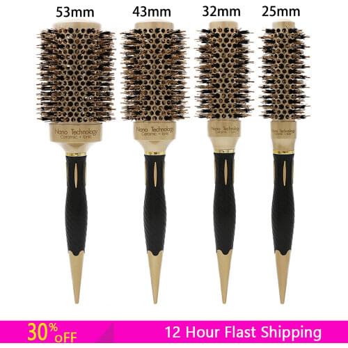 Hot Selling 4 set differen Durable Ceramic Iron aluminium tube gold Round Comb Hair Dressing Brush Salon Styling Barrel