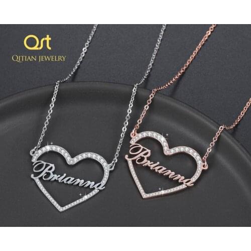 Custom Personalized Heart Name Necklace Stainless Steel Charm Nameplate Necklace Iced out Name Necklace for Womens Jewelry Gif