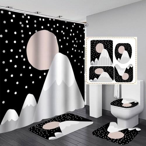 Interesting Snow Mountain Landscape Fabric Shower Curtain Bathroom Curtains Set Anti-skid Rugs Toilet Lid Cover Bath Mat Sets