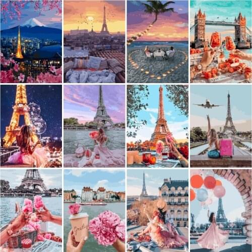 AZQSD Diy Oil Painting Drawing On Canvas Girl City Balloon Unique Gift For Children Painting By Numbers Landscape Decor For Home