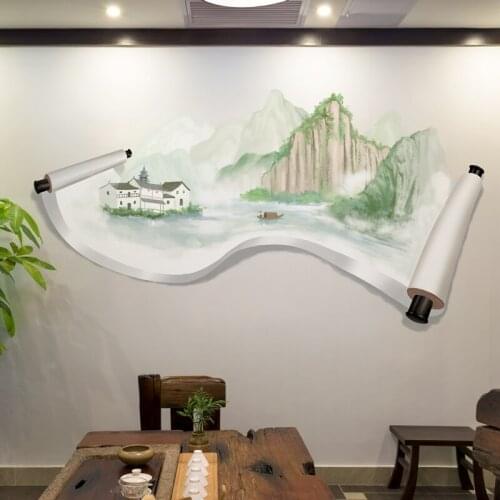 Chinese Style 3D Landscape Wall Sticker Living Room Bedroom Home Office Decor Vintage Self Adhesive Wallpaper Retro Poster
