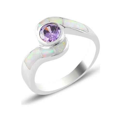 Silver 925 Sterling Opal & Zircon Crystal Ring