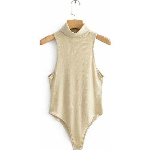 Women bodysuits Fashion Elegant turtleneck Elastic rib bodysuit Sexy streetwear Jumpsuit Sleeveless Cotton Casual shirts