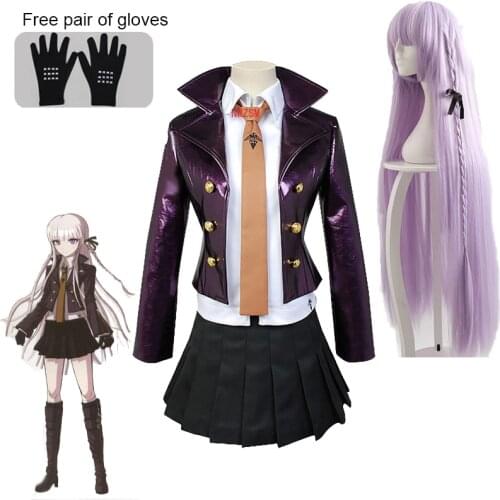 Kirigiri Kyouko Cosplay Costume Danganronpa 3 Womans Man Uniform Full Set Kyouko Kirigiri Cosplay Wig Purple Long Straight Hair