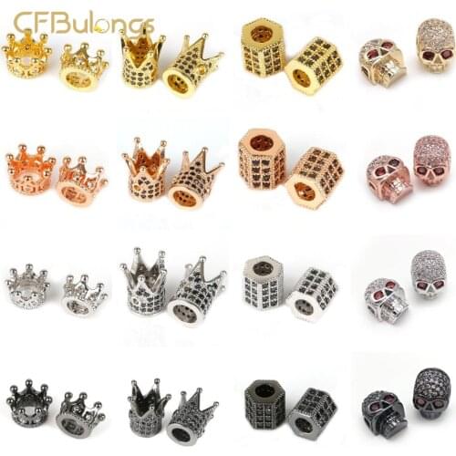Copper Micro-inlaid Zircon Crystal Beads CZ Geometric Sparta Leopard Helmet Skull Round Loose Space Beads Hand-Woven DIY Jewelry