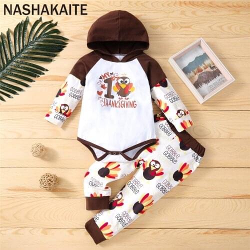 NASHAKAITE Baby Winter Clothe My First Thanksgiving Outfit Baby Boy Clothes Set 2PC Hooed+Pant Baby Turkey Day Costume Clothes