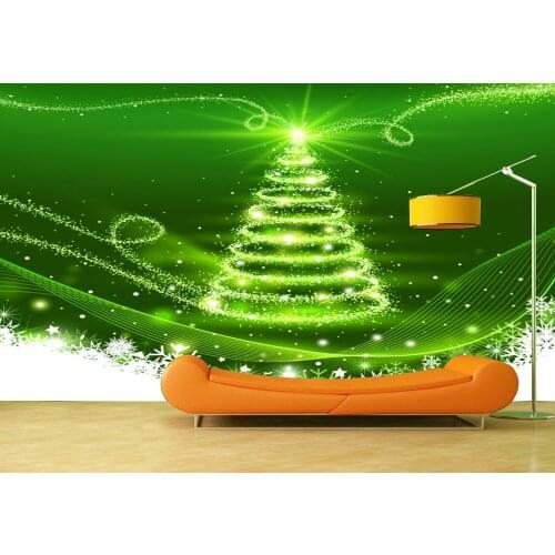 Custom Wallpaper Murals Wall Bright Christmas Tree Landscape Self Adhesive Vinyl Wall Sticker Poster Wall Paper Home Decor