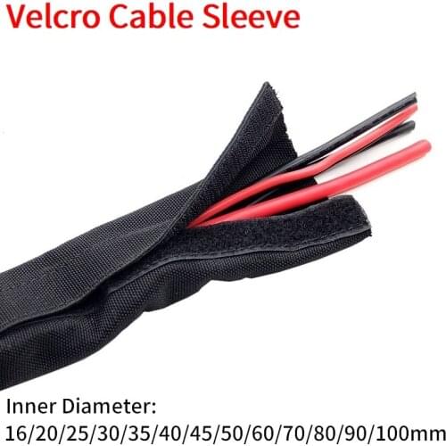 Cable Sleeve PET Braided 16 20 25 30 35 40 45 50 60 70 80 mm With Velcro Tape Nylon Protect Harness Sheath Management Wire Wrap