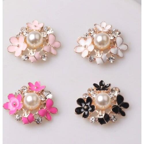 New 10pcs/lot 25mm Mix 4 color gold base rhinestone pearl hair embellishments buttons hairbow center decoration
