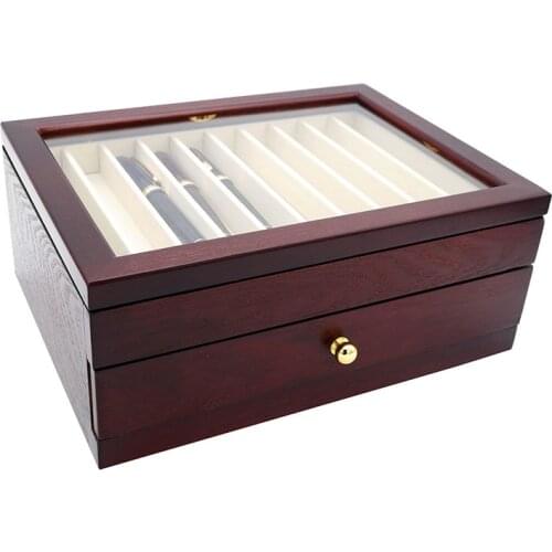 Walnut Solid Wood Fountain Pen Cabinet Storage Box High Quality Stationery Storage Box Drawer Type Log Multi-layer 16 bits