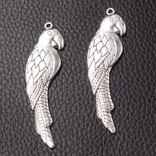 10pcs Silver Plated Parrot Charms Pet Pendants Necklace Earrings Charm DIY Gift For Animal Lovers 52*15mm A510