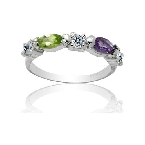Simple 925 Silver Gemstone Ring for Office Woman Natural Amethyst Peridot Ring 925 Silver Amethyst Ring Gift for Woman