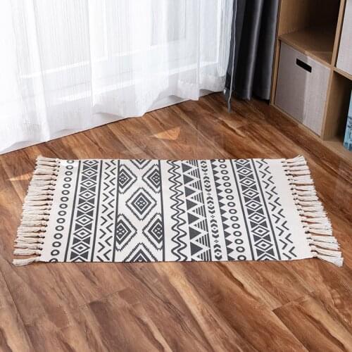 Retro ethnic fringed floor mats Nordic minimalist cotton and linen doormats bedroom bedside mats living room coffee table carpet