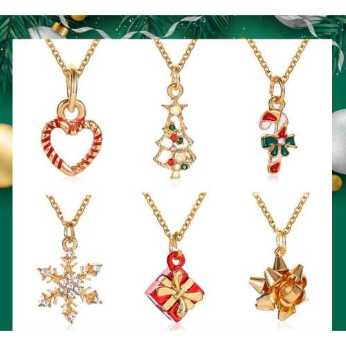 Christmas Tree Snowflake Gift Box Clavicle Neck Chain Festive Women Temperament Fashion Fine Necklace Pendant Girl Accessories