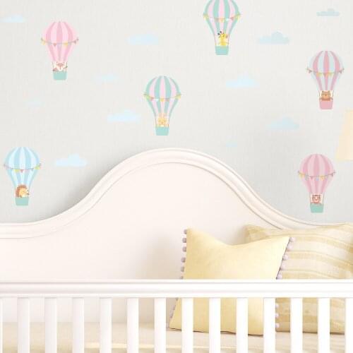 Pink DIY Cartoon Animal Hot Air Balloon Wall Sticker for Kids Room Nursery Room Fidge Cabinet Decals Murals NEW YEAR NEW YEAR