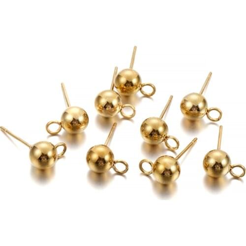 20pcs/lot Gold Stainless Steel Earring Post Stud With Earring Plug Findings Ear Back Round Ball For DIY Jewelry Making Supplies