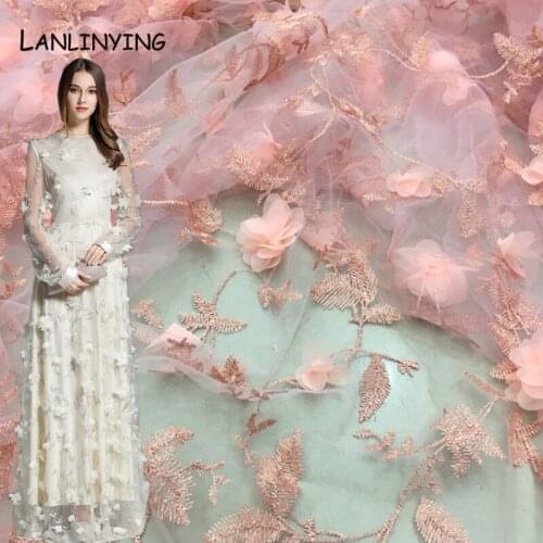 Apparel Sewing Fabric Net Yarn 3D Embroidery Chiffon Flower Lace Fabric Mesh Material DIY Fashion Dress Clothing Accessorie D607
