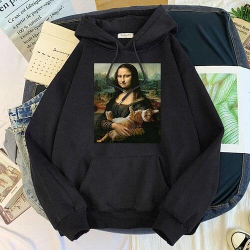 Hoodie Mona Lisa And Cat Hoodies For Women Harajuku Aesthetic Fall 2021 Womens Clothing Plus Size Oversized Sweatshirt Female