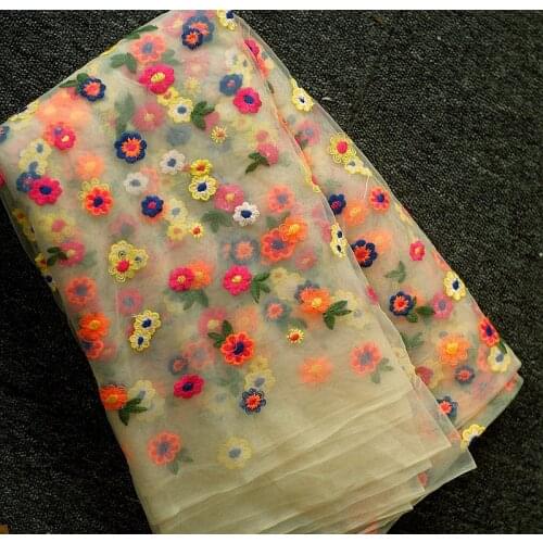 High density fine mesh gauze lace flower embroidery fabric DIY skirt clothing curtain table cloth fabric