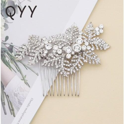 QYY Fashion Leaves Wedding Hair Jewelry Bridal Hair Comb Pins Rhinestone Hair Clips for Women