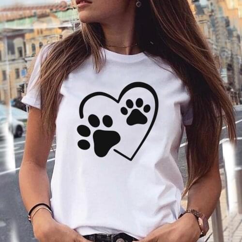 Women T-shirts Love Trend Style Dog Paw Cartoon Animal Pet 90s Summer Graphic Print Female Stylish T Top Shirt Girl Tee T-Shirt