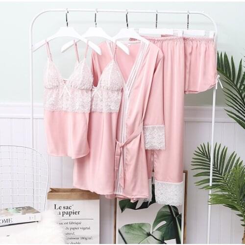 Female Lace Sexy Robe Set V-Neck Bride Dressing Gown Bathrobe Pajamas Suit Sleepwear Nightgown Loose Lounge Home Wear Nightdress