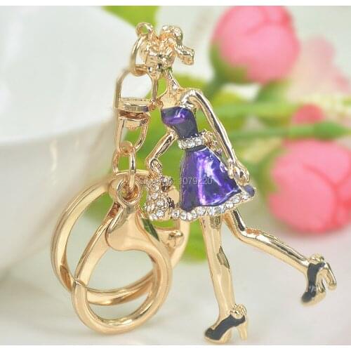 Office Lady Key Buckle Keyring Fashion Jewelley For Women Cute Rhinestone Crystal Charm Pendant Key Bag Chain Christmas Gift