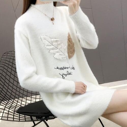 White Imitation Mink cashmere Mid-length Knitted Sweater Pullover Plus size Loose Autumn Winter Long sleeve pull Sueter Feminino