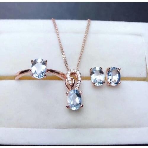 Shilovem 925 sterling silver real Natural aquamarine Rings pendants stud earrings fine Jewelry women wedding new mtz050799aga