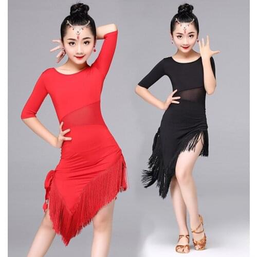 Girls Dance Wear Tassel Latin Dance Dress for Children Modern Ballroom Costume Sexy Salsa Tango Cha Cha Performance Stage Wear