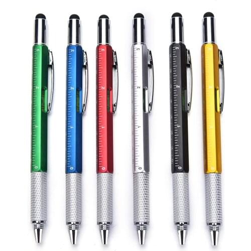 1PC Tool Ballpoint Pen Screwdriver Ruler Spirit Level with a Top and Scale Multifunction 6 in 1 Touch Screen Stylus Pen