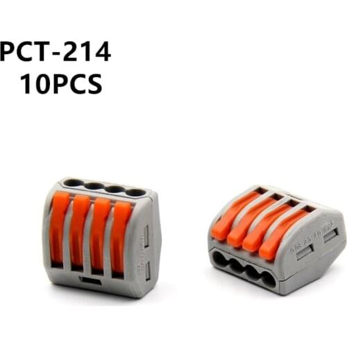 10Pcs PCT-214 PCT214 222-414 Universal Compact Wire Wiring Connectors Connector 4 Pin conductor terminal block lever fit