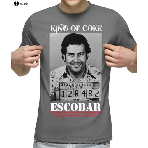 100% Cotton Print Mens Summer O-Neck KING OF COKE T-SHIRT PABLO ESCOBAR POLICE SHOT COLUMBIA DANGER DEALER Tee Shirt