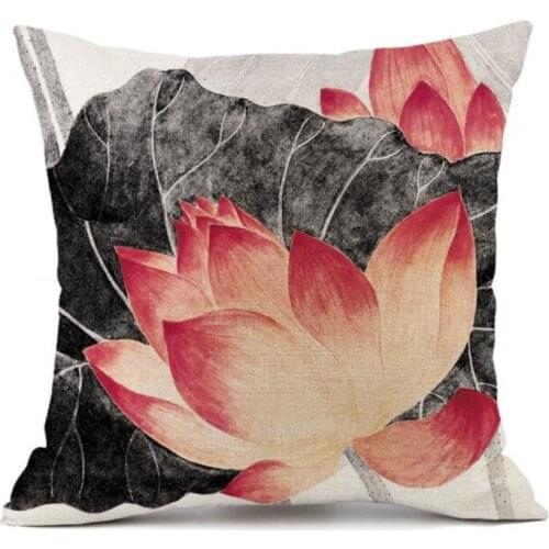 2pcs/set Chinese Style Classical Lotus Pattern Pillowcase Ink Painting Cushion Cover Sofa Decorated Pillow Case Home Textile