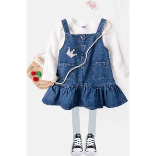 2020 Korean Spring Baby Girl Denim Dress Children Kids Girls Summer Strap Mini Child Clothing Casual Dress with Crown