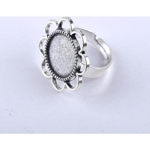 5pieces/batch of retro silver bronze alloy adjustable ring tray14mm round ring accessories jewelry making materials wholesale