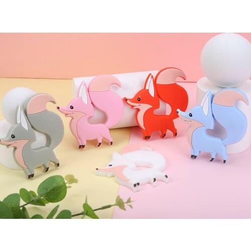 Sunrony 5pcs Fox Baby Teether Rodent BPA Food Free Silicone Teething Nursing Pacifier Clip Silicone Teether