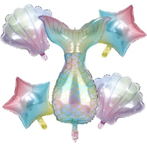 5 Pieces Mermaid Tail Balloons Seashells Balloons Helium Foil Ocean Balloons Bright Colored for Birthday Wedding Summer Beach